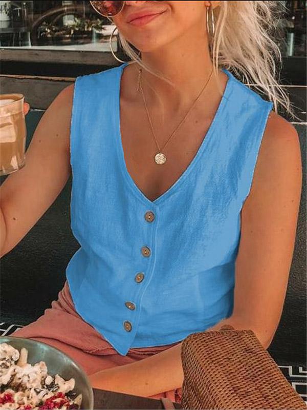 V-neck Linen Vest Tops