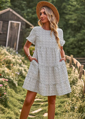 Mary Floral Print Ruffles Summer Mini Dress