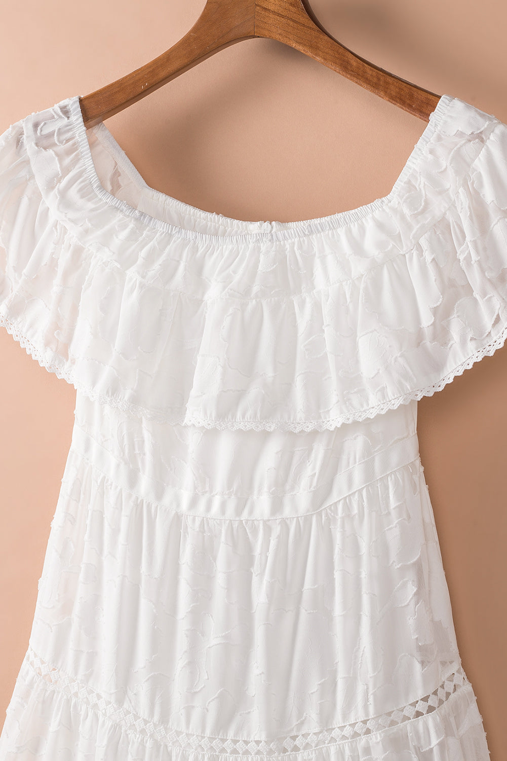 White Off-the-shoulder Ruffled Lace Maxi Dress