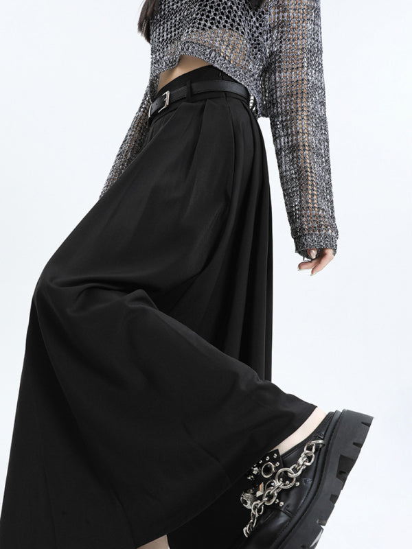 Women's A-line pleated skirt with wide hem Black bottoms clothes clothing skirt skirts