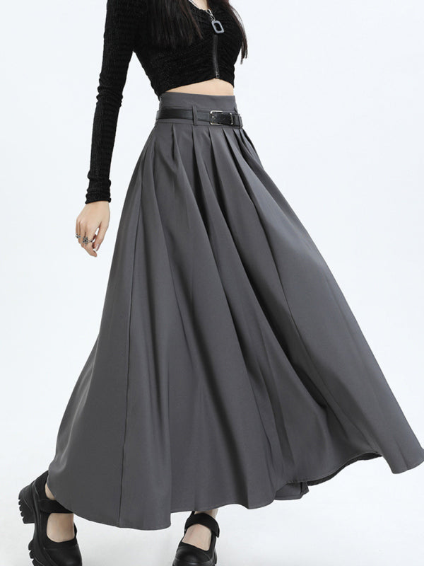 Women's A-line pleated skirt with wide hem Grey bottoms clothes clothing skirt skirts