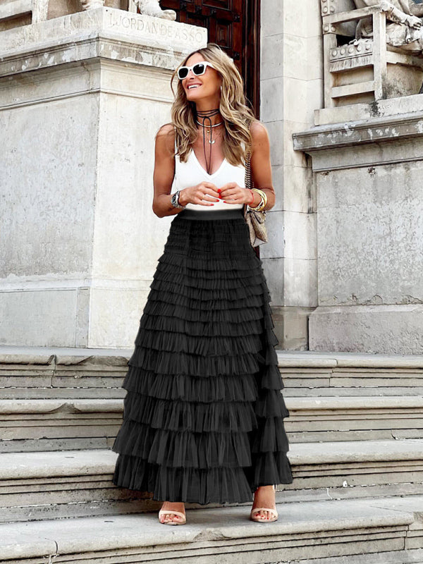 Women's Mesh Cake Swing Multi-layer Skirt Black bottoms clothes skirts Women's Bottoms