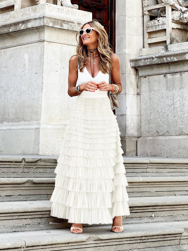 Women's Mesh Cake Swing Multi-layer Skirt White bottoms clothes skirts Women's Bottoms