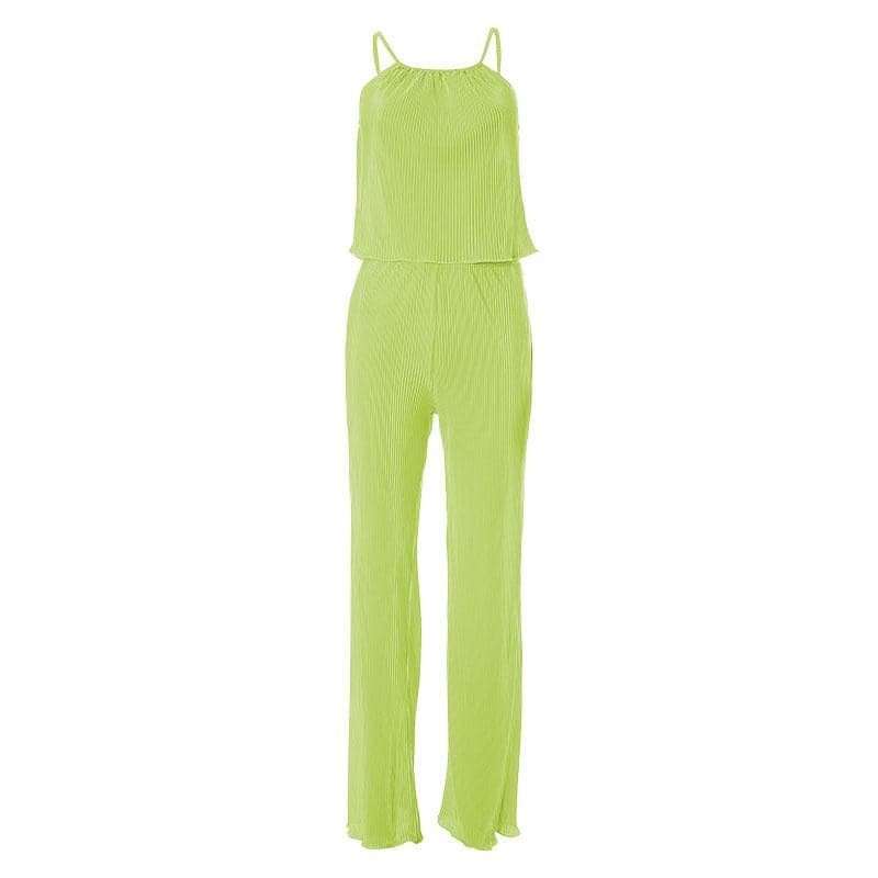 Textured solid ruffle backless sleeveless cami pant set