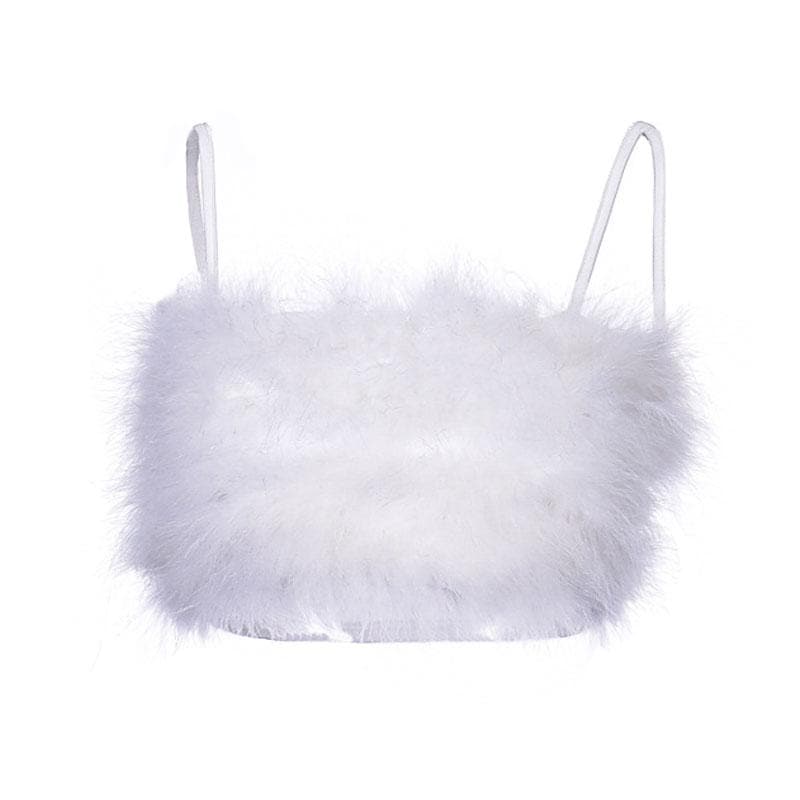 Fluffy solid backless cami crop top
