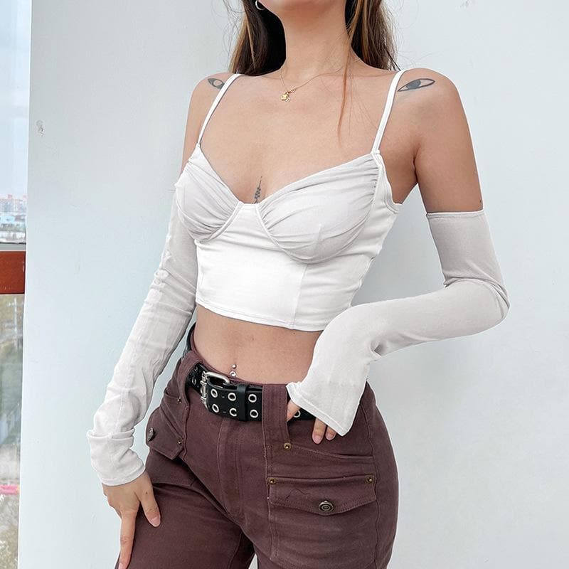 Heart neck ruched cami crop top - Halibuy