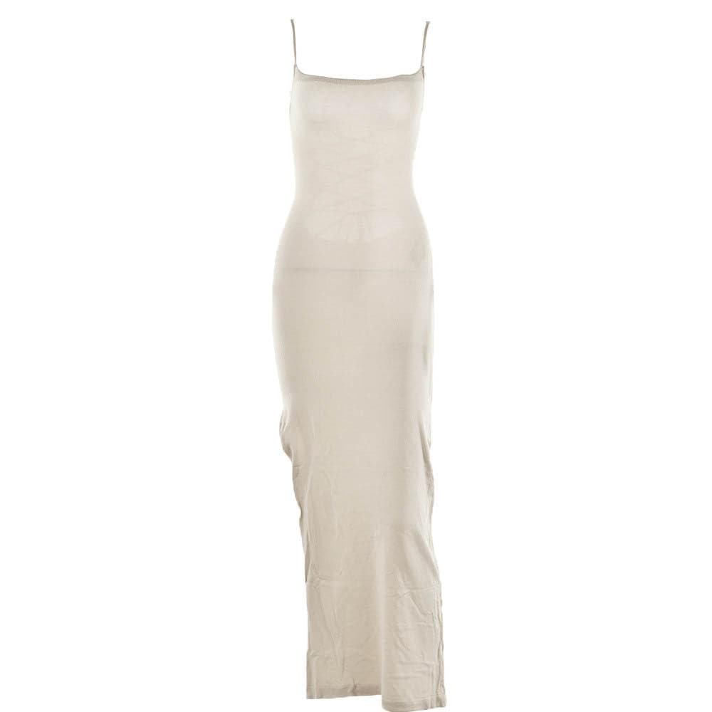 Lace up square neck slit solid backless cami maxi dress