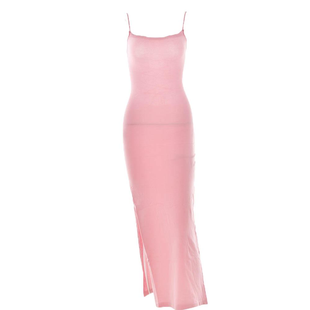 Lace up square neck slit solid backless cami maxi dress