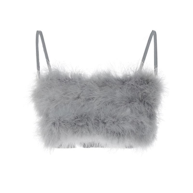 Fluffy solid backless cami crop top