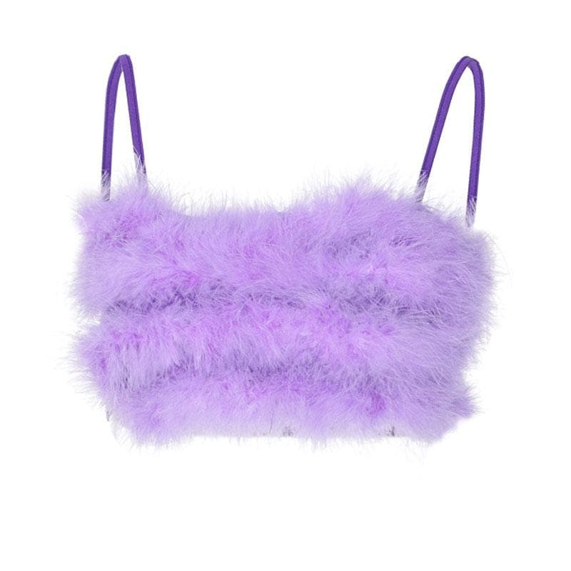 Fluffy solid backless cami crop top