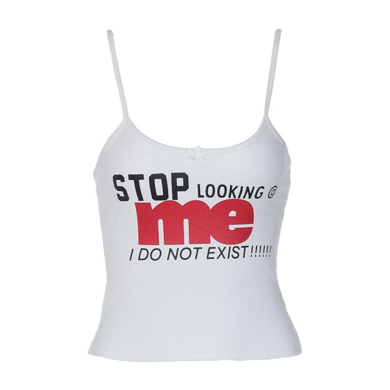 Letter print u neck contrast backless cami crop top - Final Sale