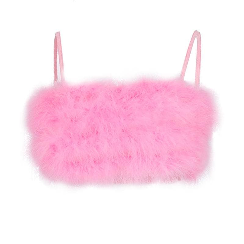 Fluffy solid backless cami crop top
