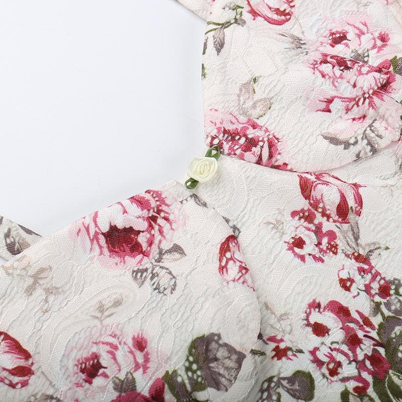 Contrast flower print backless sleeveless mini dress