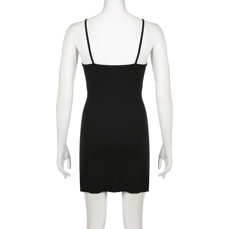 Rose pattern contrast v neck backless cami mini dress