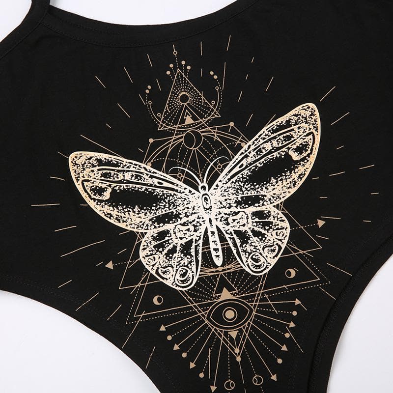 Butterfly pattern u neck contrast backless cami top