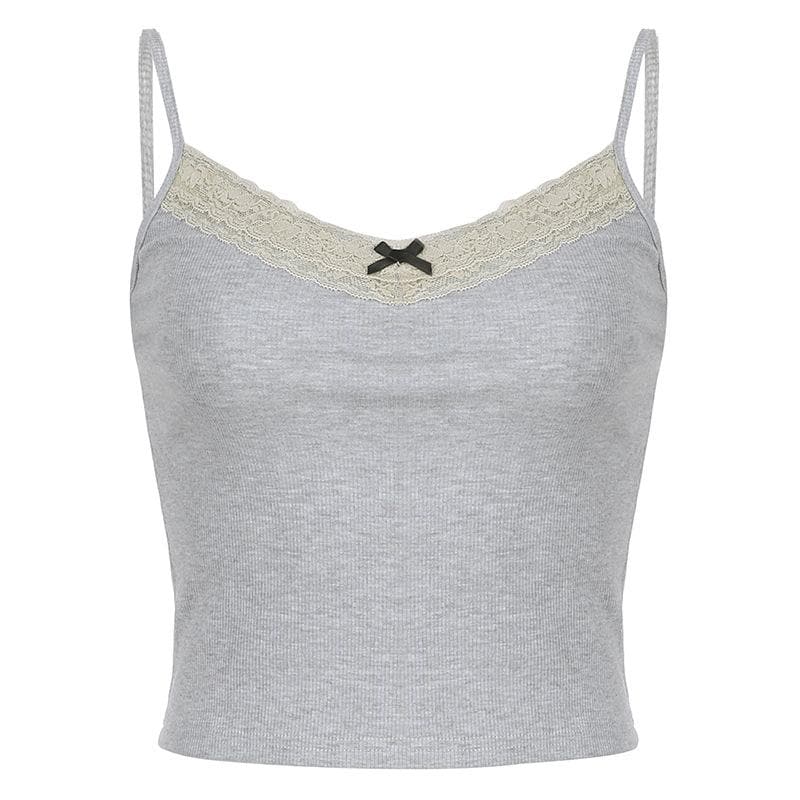 Lace hem v neck contrast backless cami top