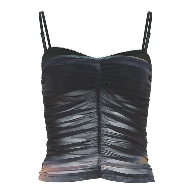 Mesh contrast ruched v neck backless cami top