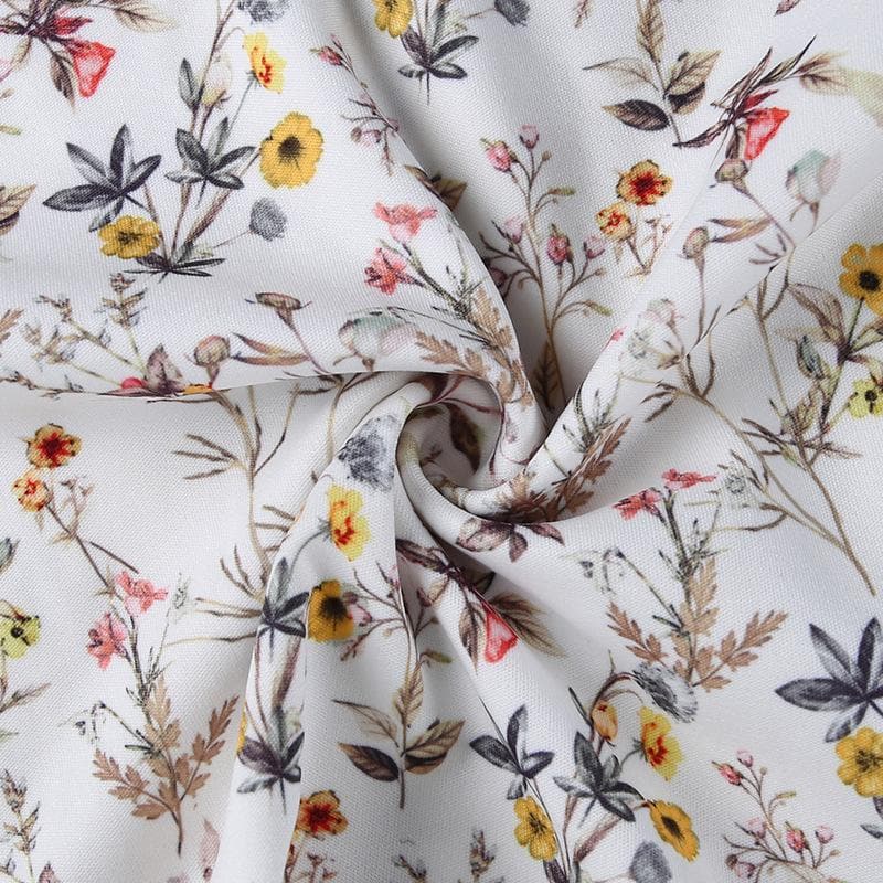 Short sleeve off shoulder puff sleeve slit flower pattern ruched midi dress