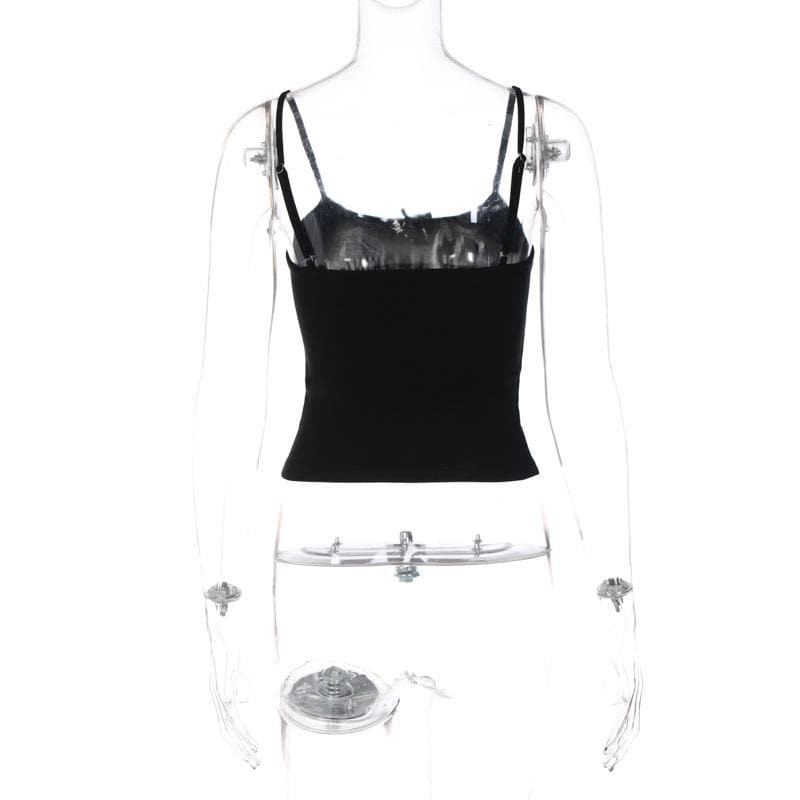 Letter print u neck contrast backless cami crop top - Final Sale