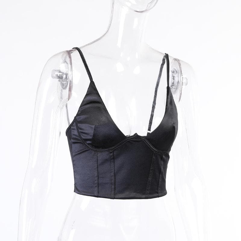Low cut satin solid cami crop top