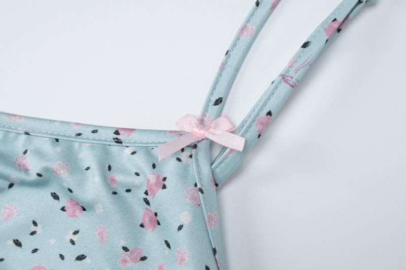 Flower print square neck contrast backless cami maxi dress