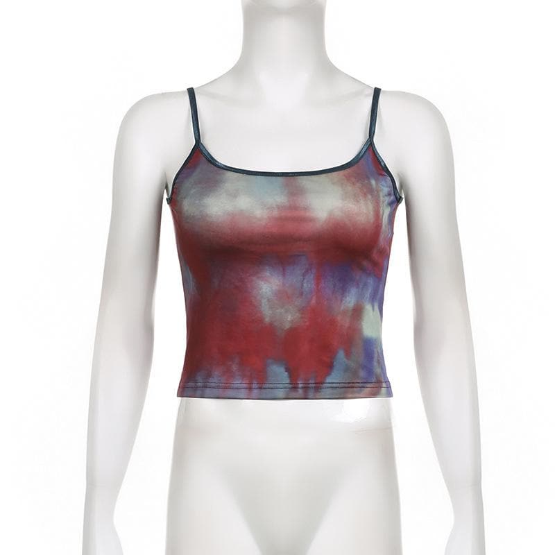 Tie dye u neck contrast backless cami crop top