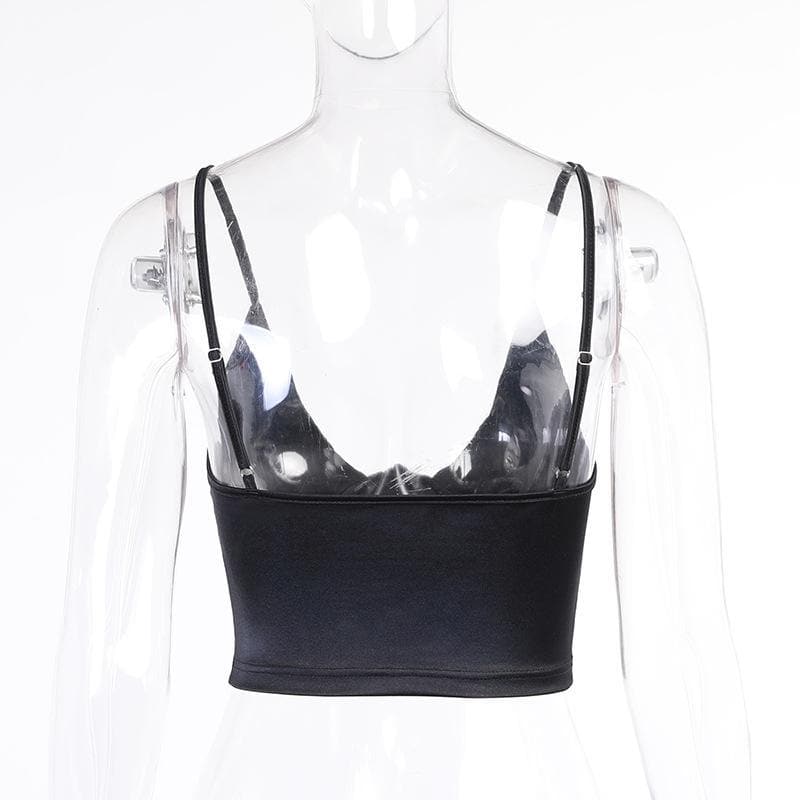 Low cut satin solid cami crop top