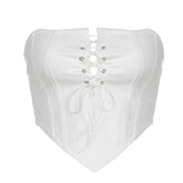 Solid lace up self tie backless tube top