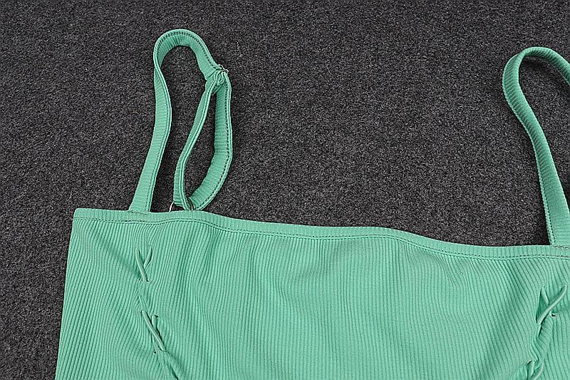 Lace up ribbed square neck backless ribbon solid cami top