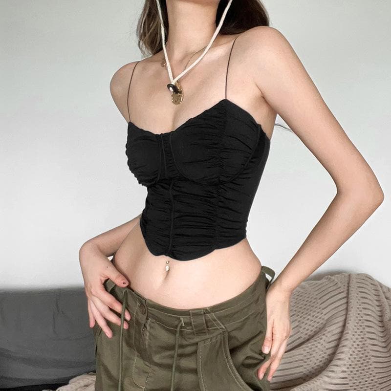 Sleeveless solid v neck ruched backless cami top