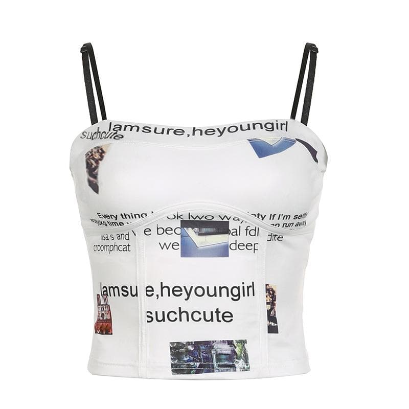Contrast letter print backless corset cami crop top - Final Sale