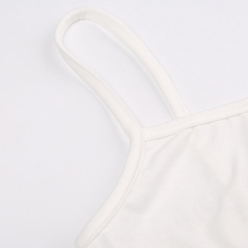 Backless flower applique irregular solid cami top