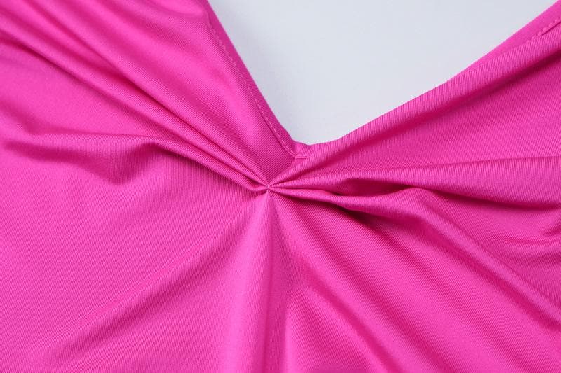 Solid v neck ruched backless cami maxi dress