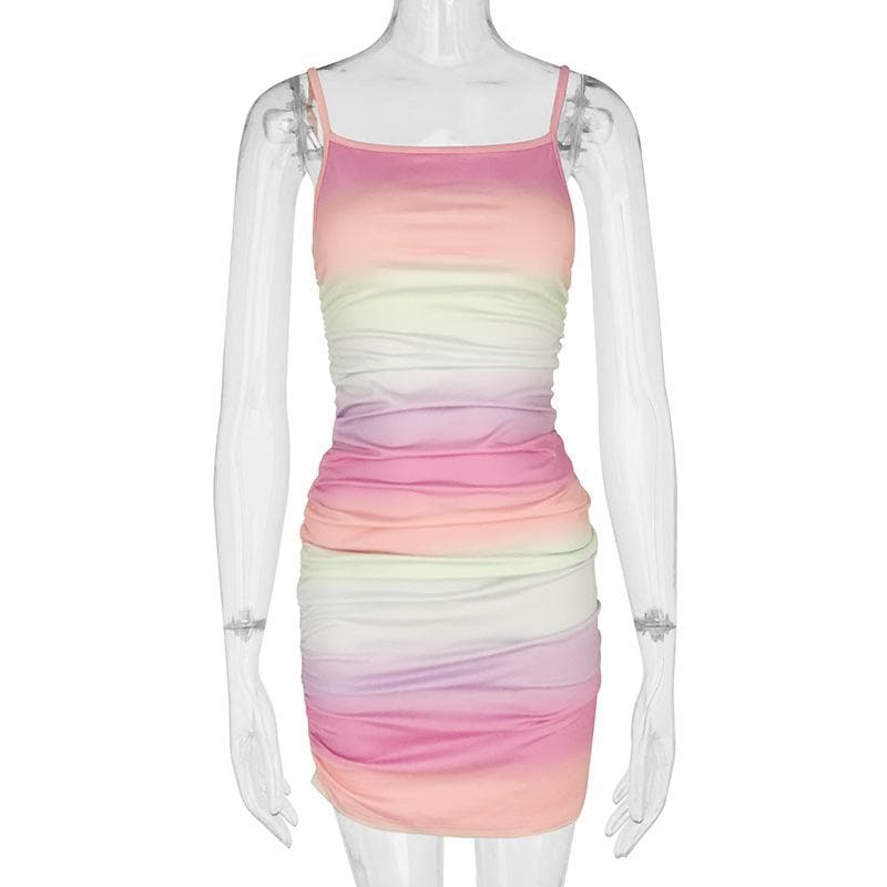 Gradient contrast print square neck backless cami dress