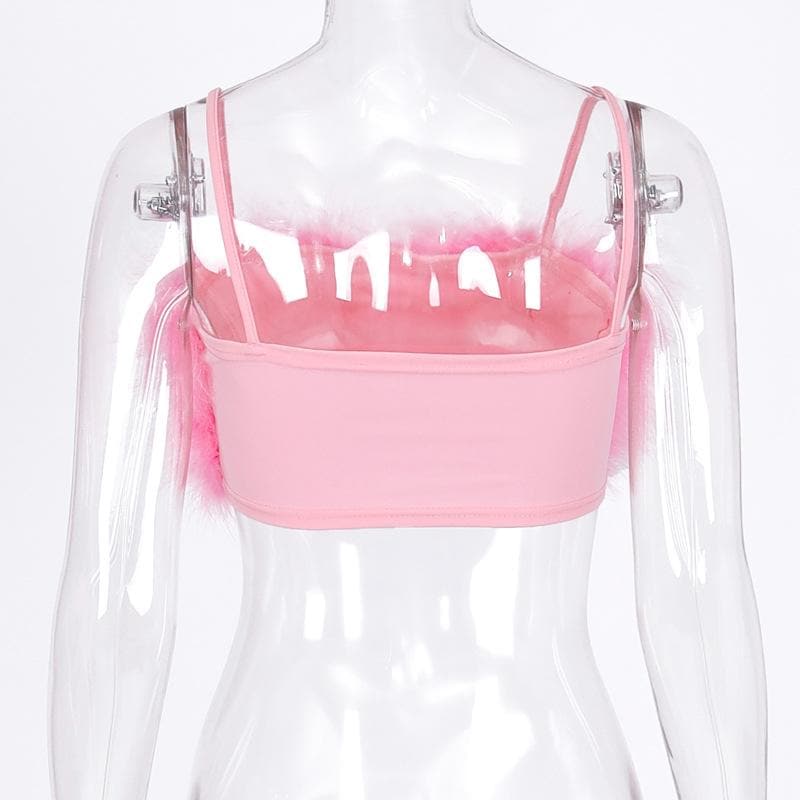Fluffy solid backless cami crop top