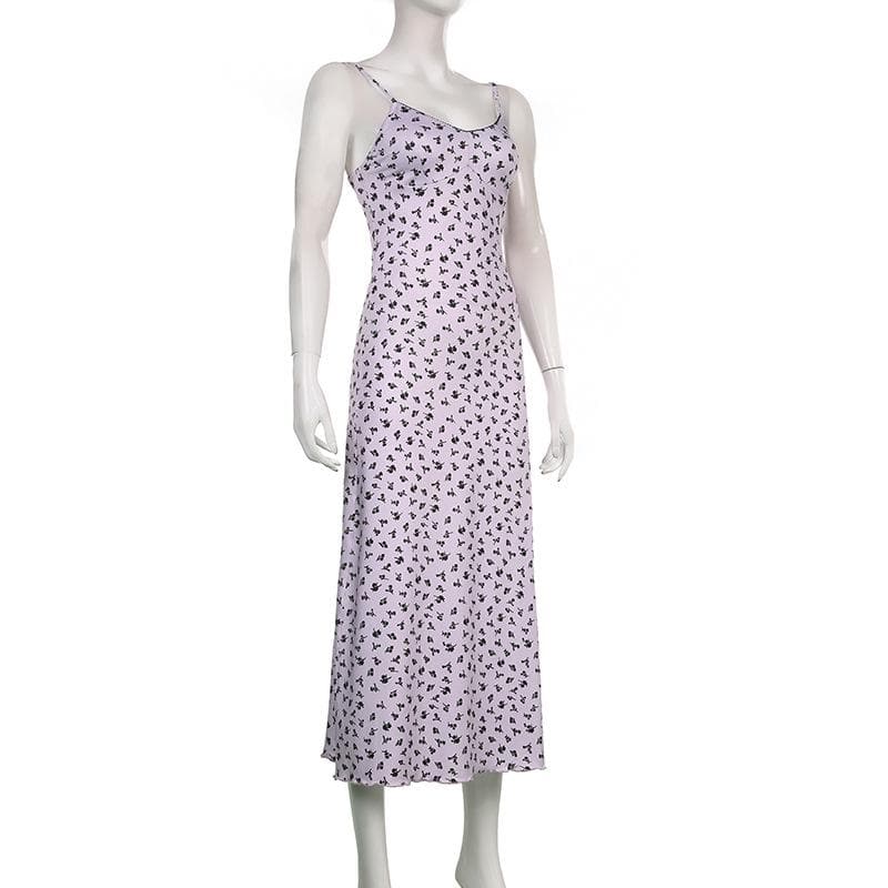 Flowers print low cut ruffle backless cami dress - Final Sale