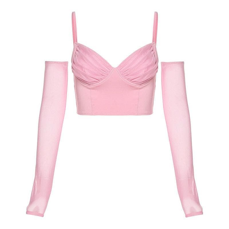 Heart neck ruched cami crop top - Halibuy