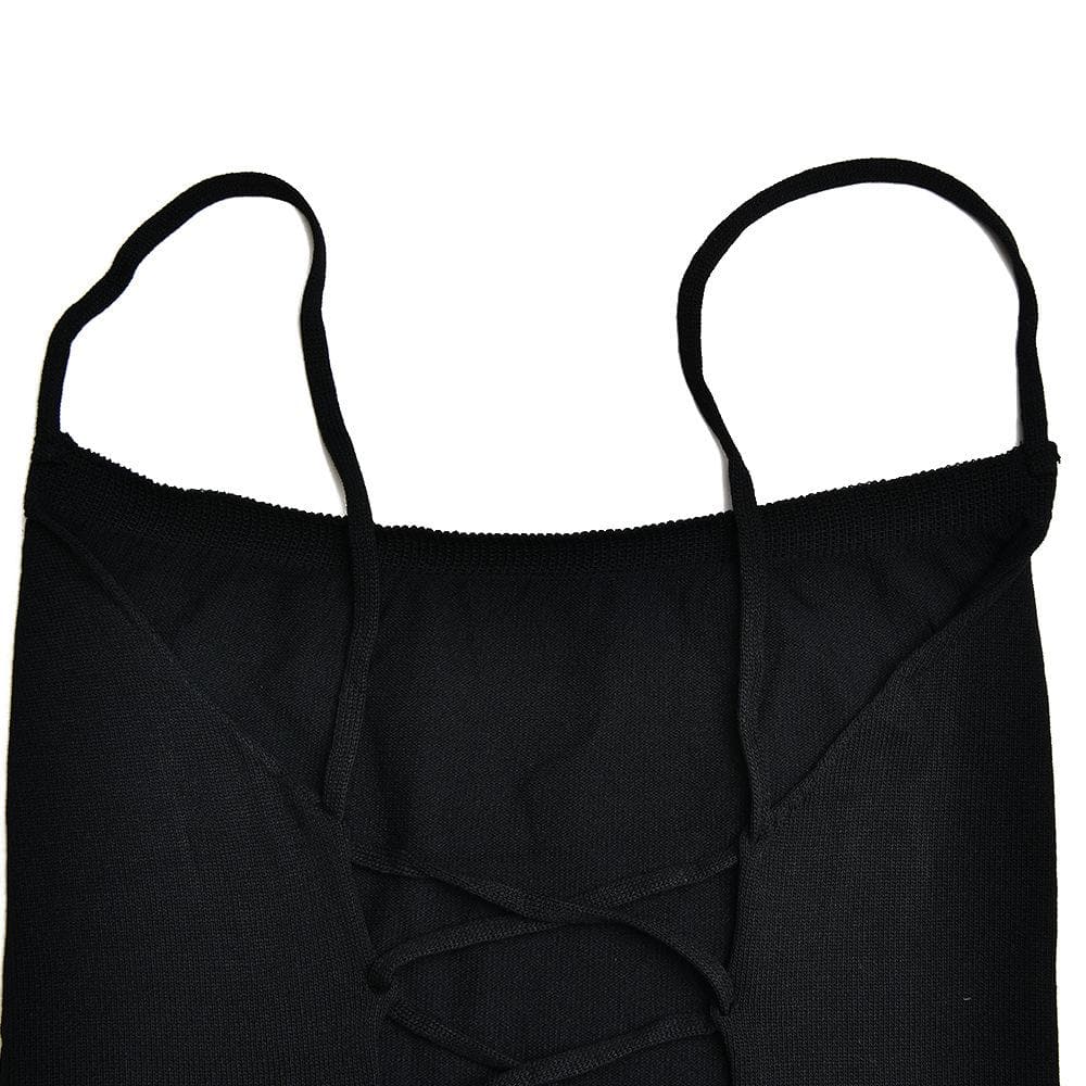 Lace up square neck slit solid backless cami maxi dress
