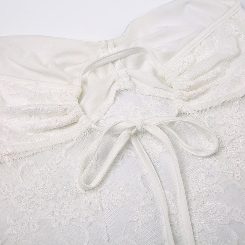 Lace solid ruched sweetheart neck backless self tie tube top
