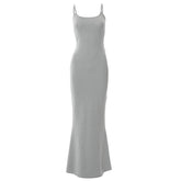 Sleeveless solid square neck mermaid hem cami maxi dress