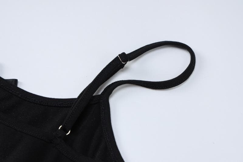 Letter print u neck contrast backless cami crop top - Final Sale