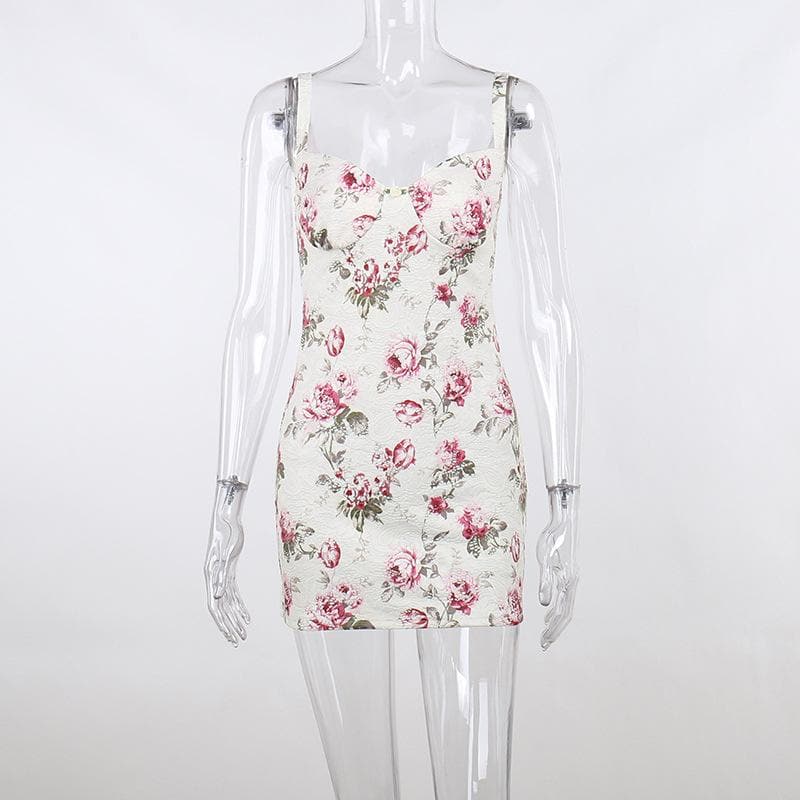Contrast flower print backless sleeveless mini dress