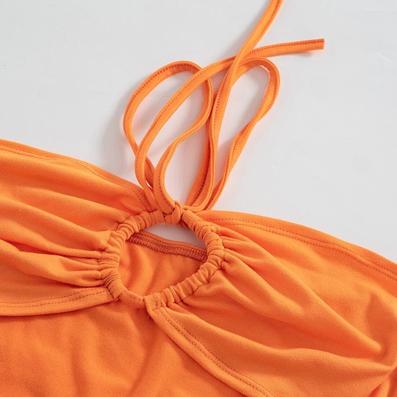 Drawstring hollow out button solid 2 piece shrug tube top