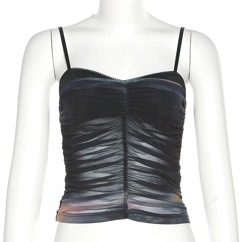 Mesh contrast ruched v neck backless cami top