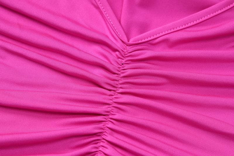 Solid v neck ruched backless cami maxi dress