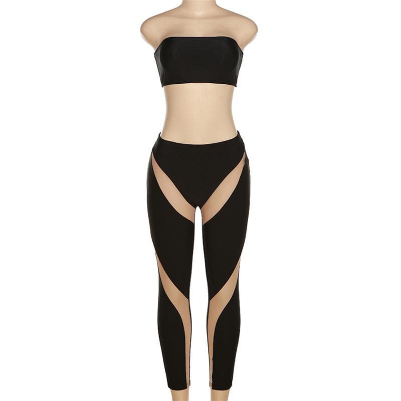 Contrast tube top backless sleeveless leggings pant set