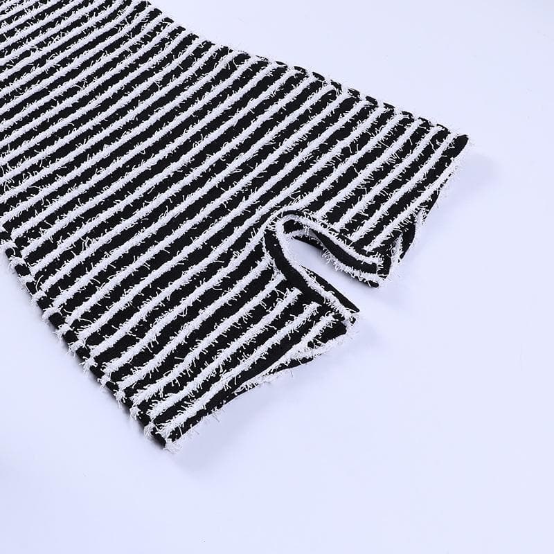 Contrast striped fluffy backless cami romper