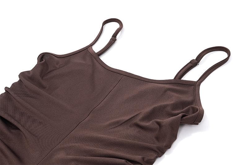 Solid ruched u neck backless cami maxi dress