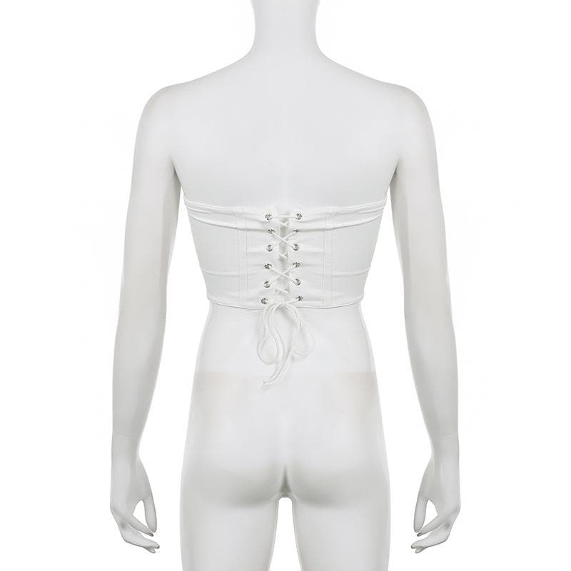 Solid lace up self tie backless tube top