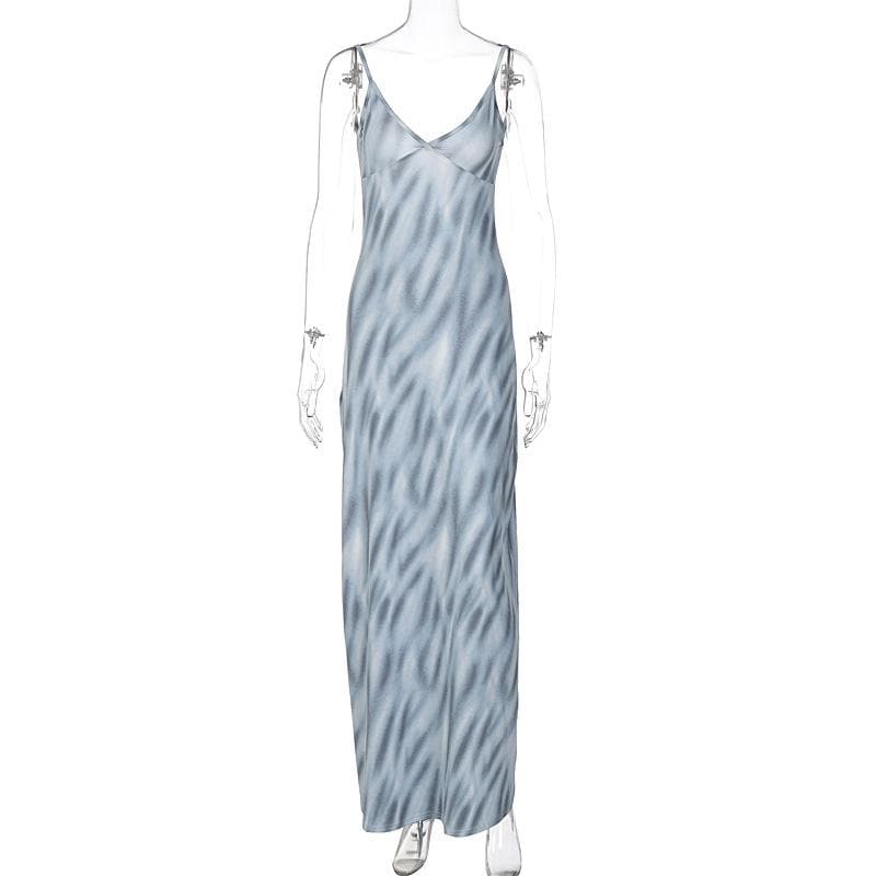 Contrast print v neck backless cami maxi dress